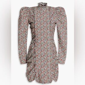NWT GANNI Microfloral Ruched Mock Neck Mini Dress